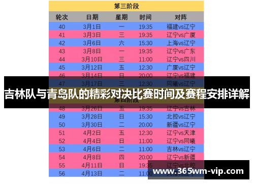 吉林队与青岛队的精彩对决比赛时间及赛程安排详解